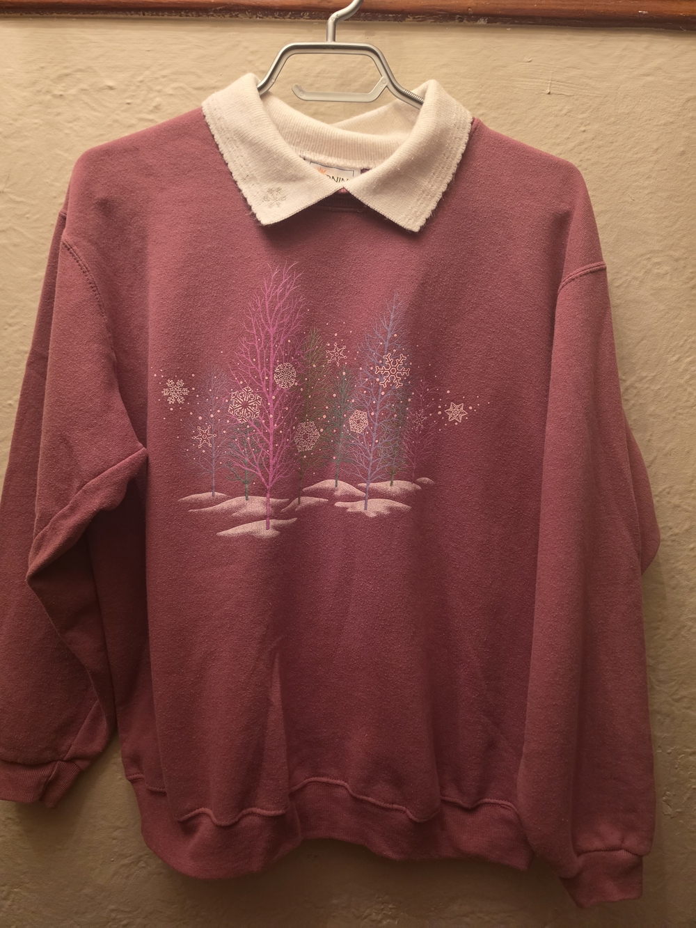 Vintage 90s Morning Sun Christmas Sweatshirt Winter Snowflake Collar XL